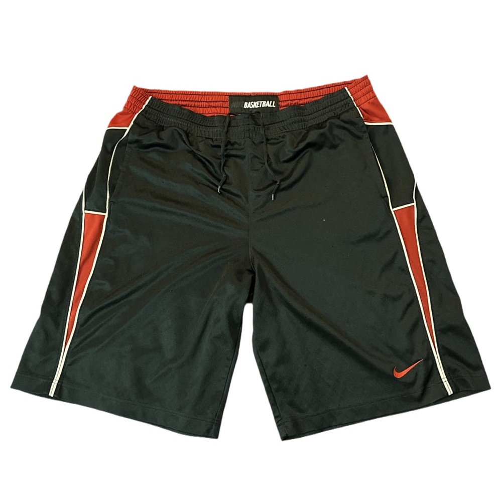 VTG NIKE BASKETBALL men's red and black athletic swoosh shorts, XL.